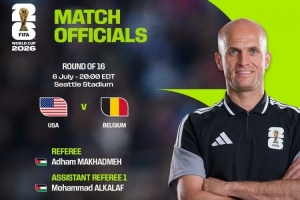 世界杯1/8决赛美国vs比利时裁判组：约旦裁判马哈德迈担任主裁
